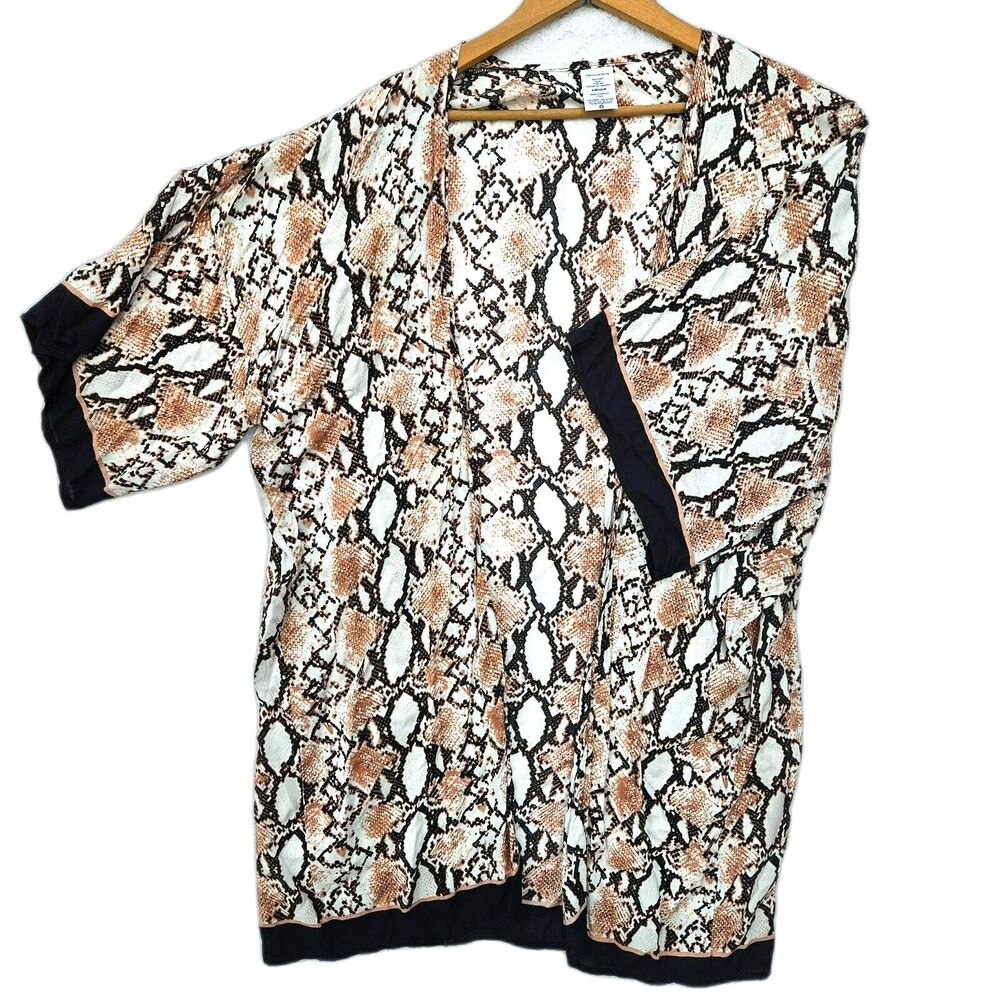 Time and Tru Womens Kimono Silky Cardigan Animal Print S/M size navy blush pink